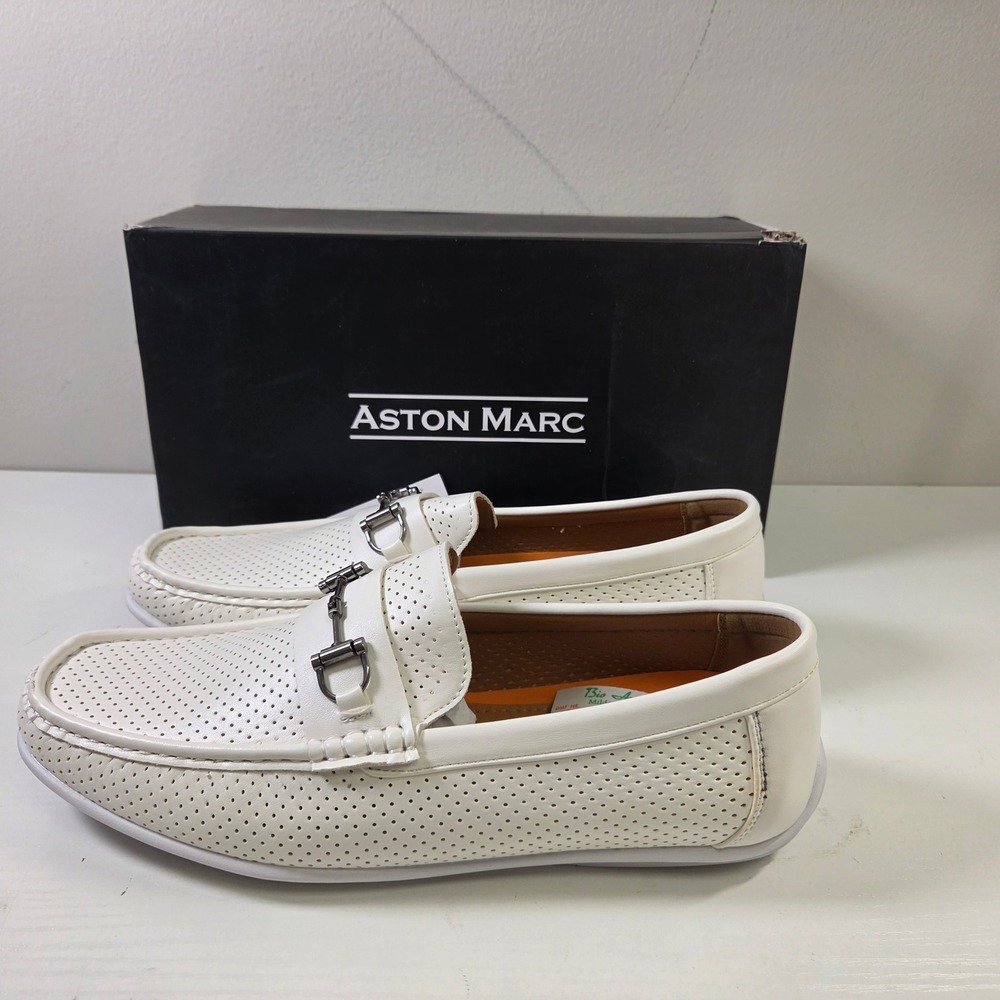 Aston Marc Mens Walk-03 White Perforated Bit Loafers Slip On Shoes Size 10.5 M